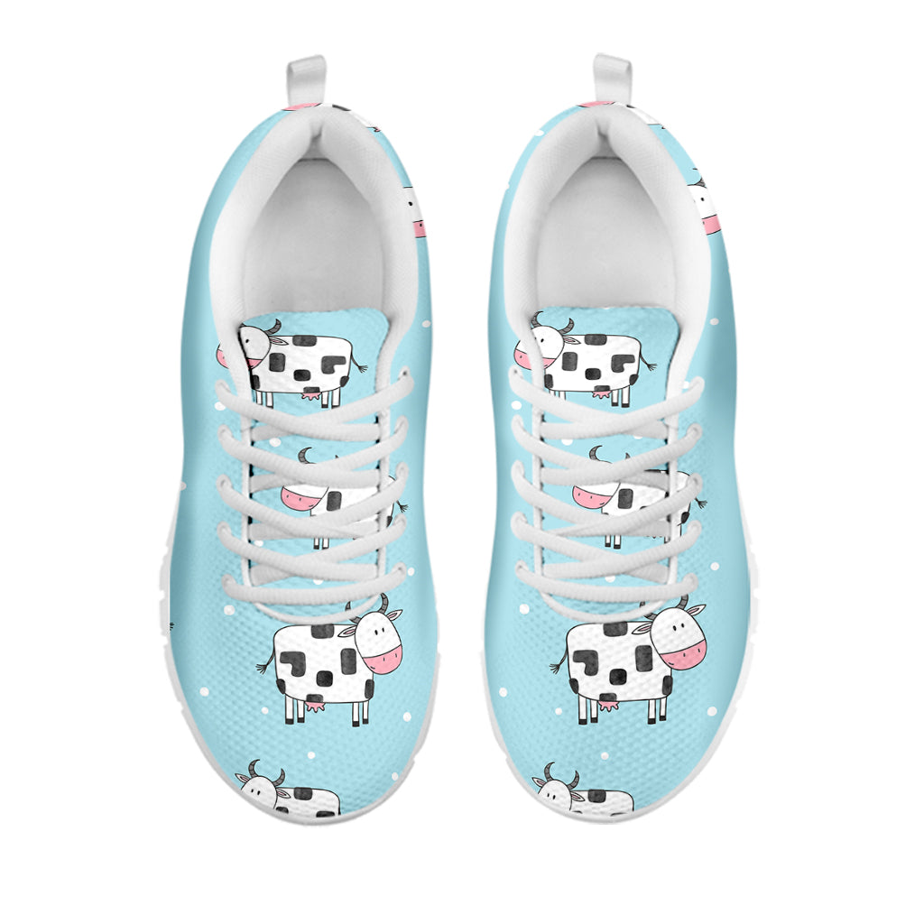 Doodle Cow Pattern Print White Running Shoes