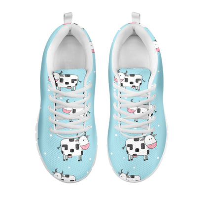 Doodle Cow Pattern Print White Running Shoes