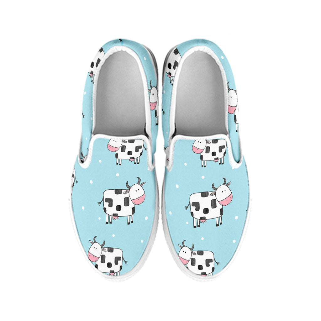 Doodle Cow Pattern Print White Slip On Sneakers