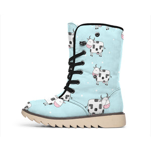 Doodle Cow Pattern Print Winter Boots