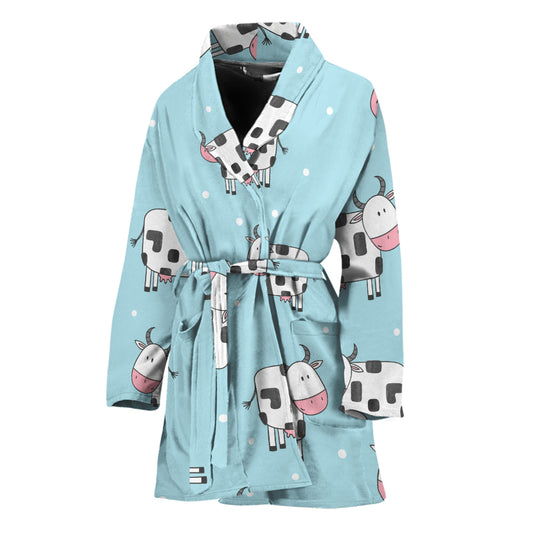 Doodle Cow Pattern Print Women's Bathrobe