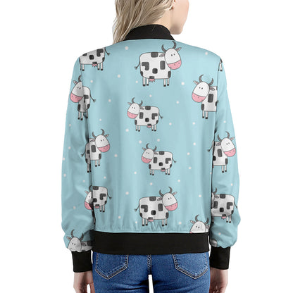 Doodle Cow Pattern Print Women's Bomber Jacket