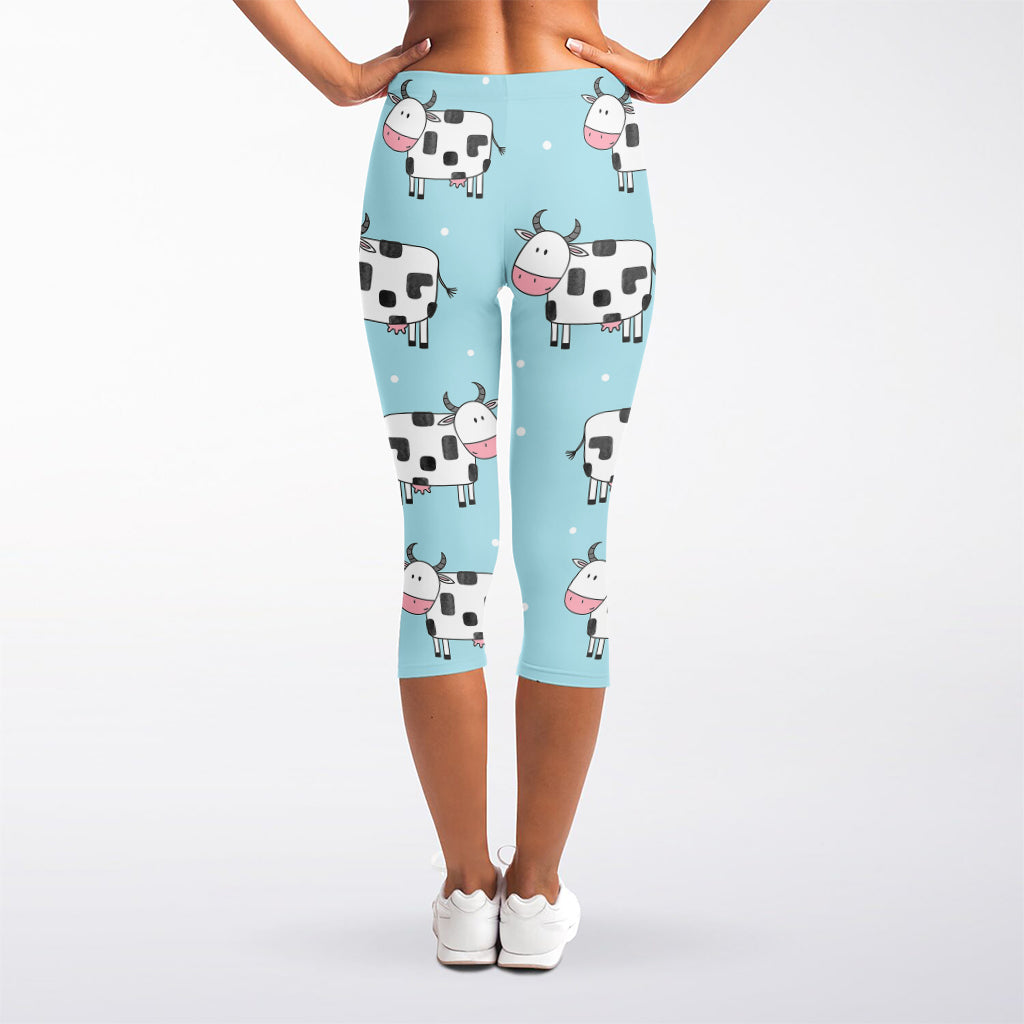 Doodle Cow Pattern Print Women's Capri Leggings