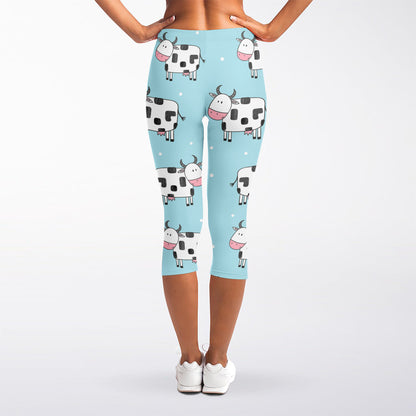 Doodle Cow Pattern Print Women's Capri Leggings