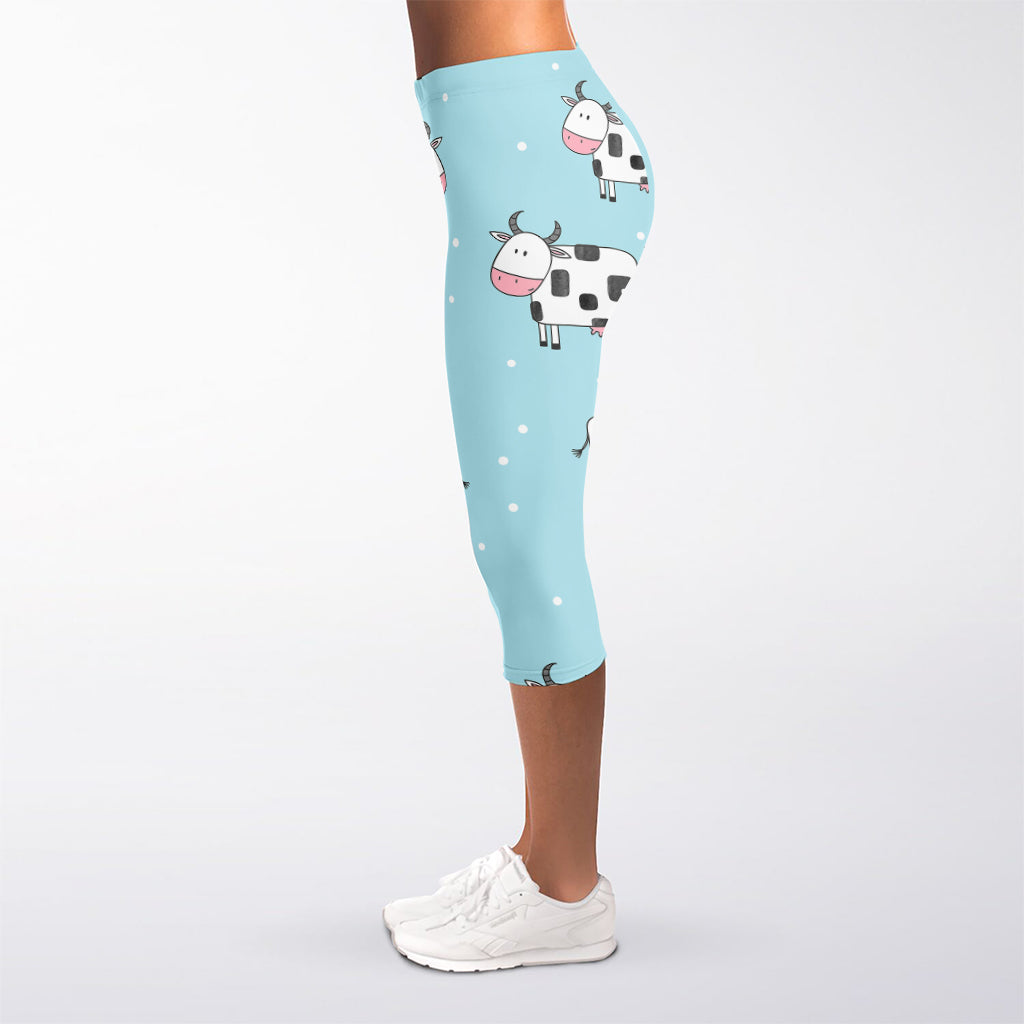 Doodle Cow Pattern Print Women's Capri Leggings