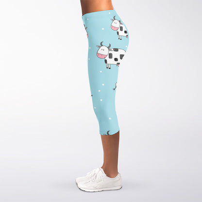 Doodle Cow Pattern Print Women's Capri Leggings