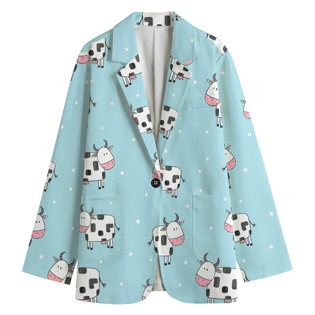 Doodle Cow Pattern Print Women's Cotton Blazer