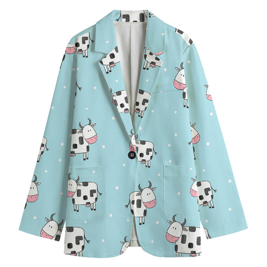 Doodle Cow Pattern Print Women's Cotton Blazer