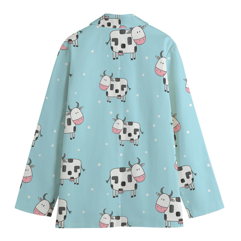 Doodle Cow Pattern Print Women's Cotton Blazer
