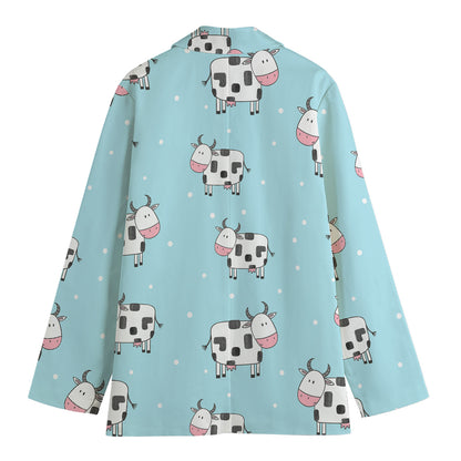 Doodle Cow Pattern Print Women's Cotton Blazer