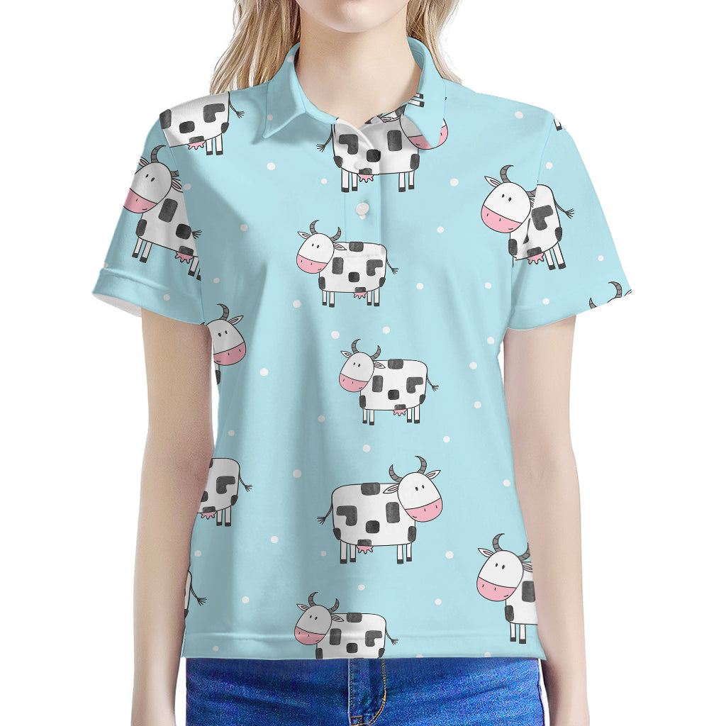 Doodle Cow Pattern Print Women's Polo Shirt