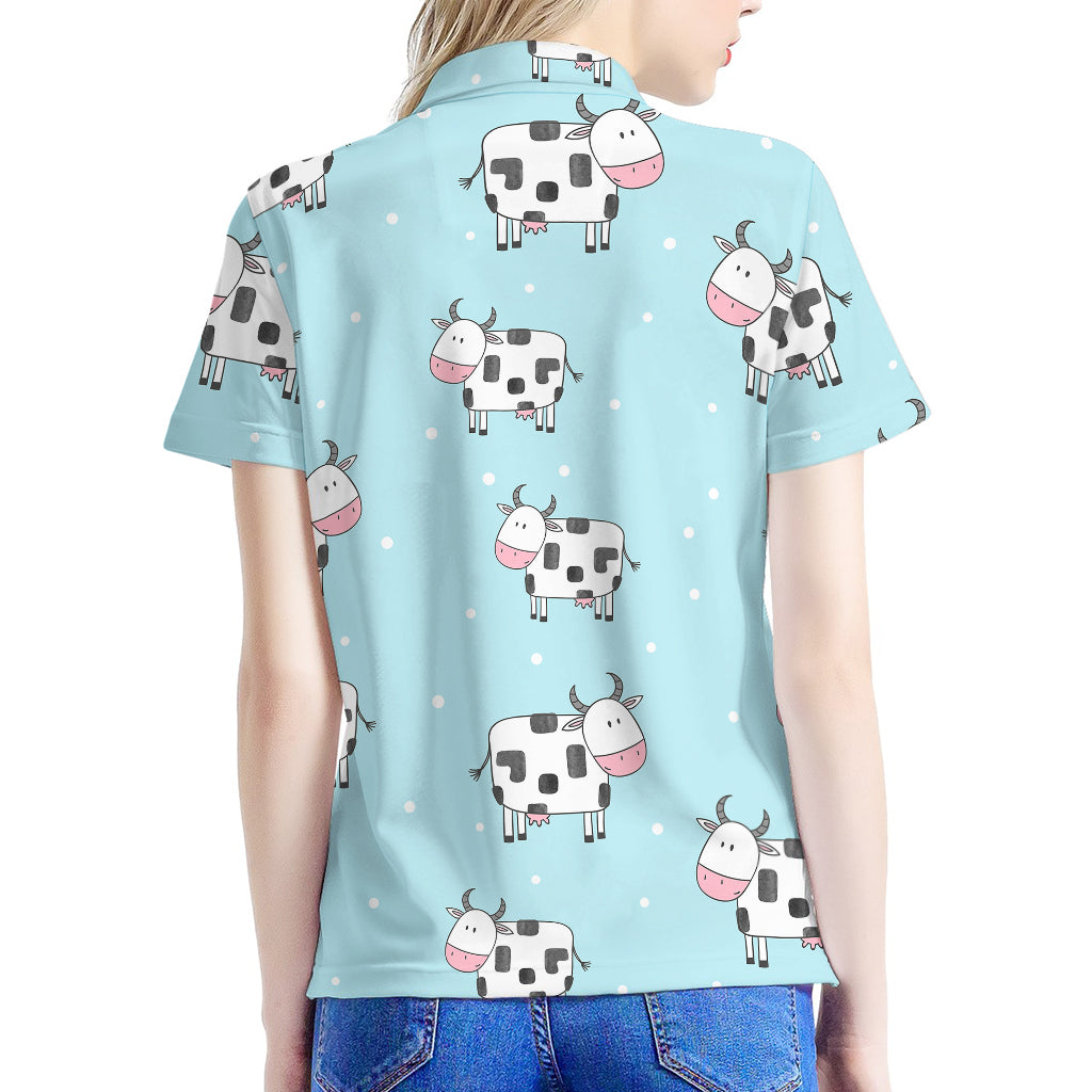 Doodle Cow Pattern Print Women's Polo Shirt