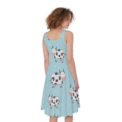 Doodle Cow Pattern Print Women's Sleeveless Dress