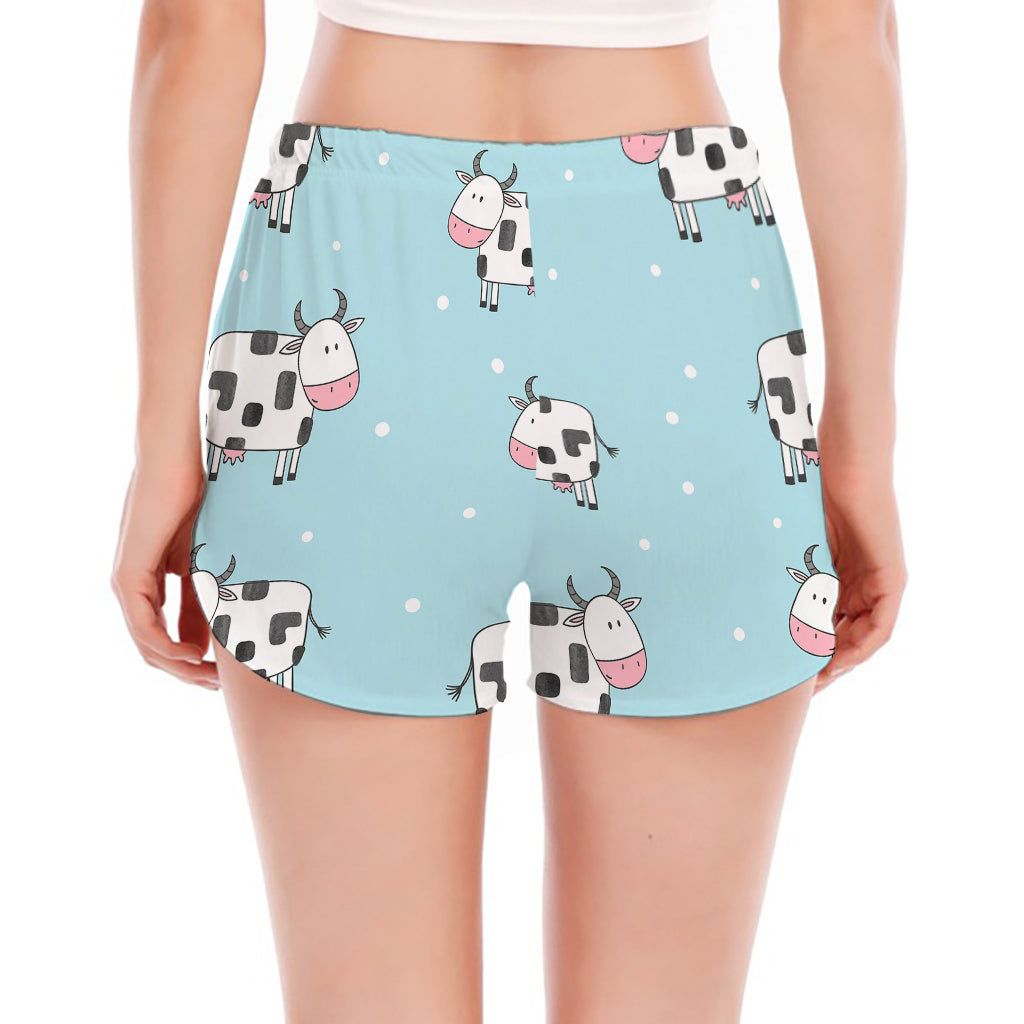 Doodle Cow Pattern Print Women's Split Running Shorts