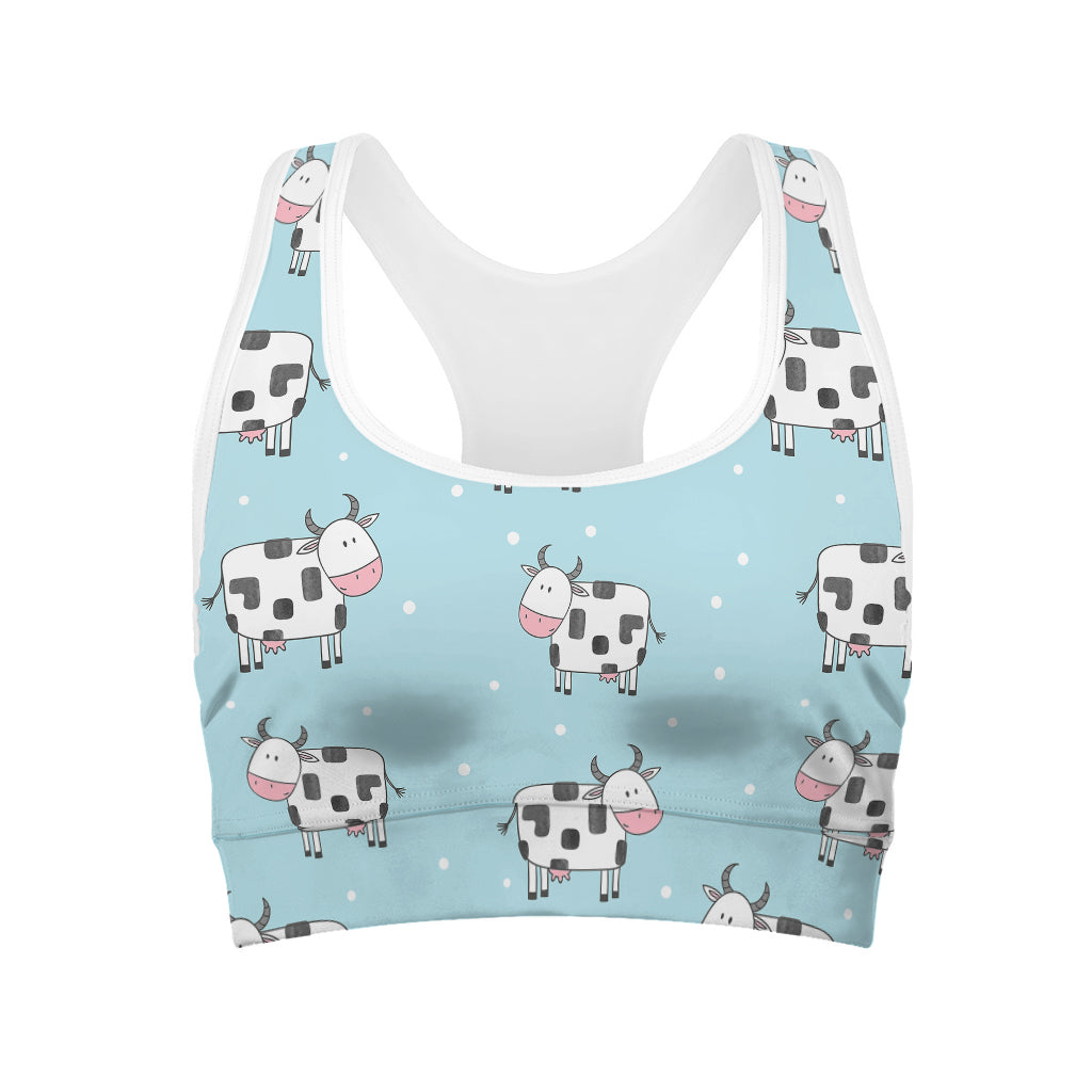 Doodle Cow Pattern Print Women's Sports Bra