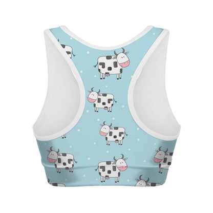 Doodle Cow Pattern Print Women's Sports Bra