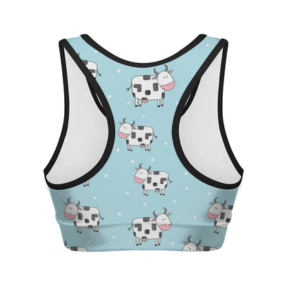 Doodle Cow Pattern Print Women's Sports Bra