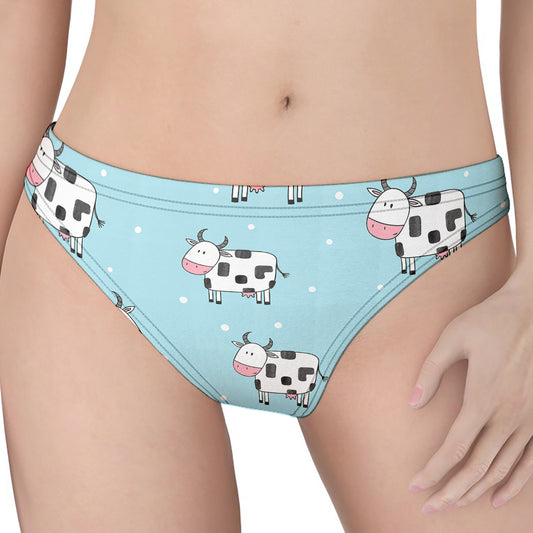 Doodle Cow Pattern Print Women's Thong