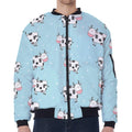 Doodle Cow Pattern Print Zip Sleeve Bomber Jacket