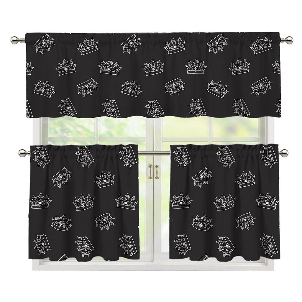 Doodle Crown Pattern Print 3 Piece Kitchen Curtains