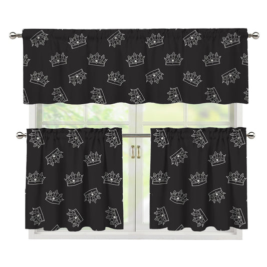 Doodle Crown Pattern Print 3 Piece Kitchen Curtains