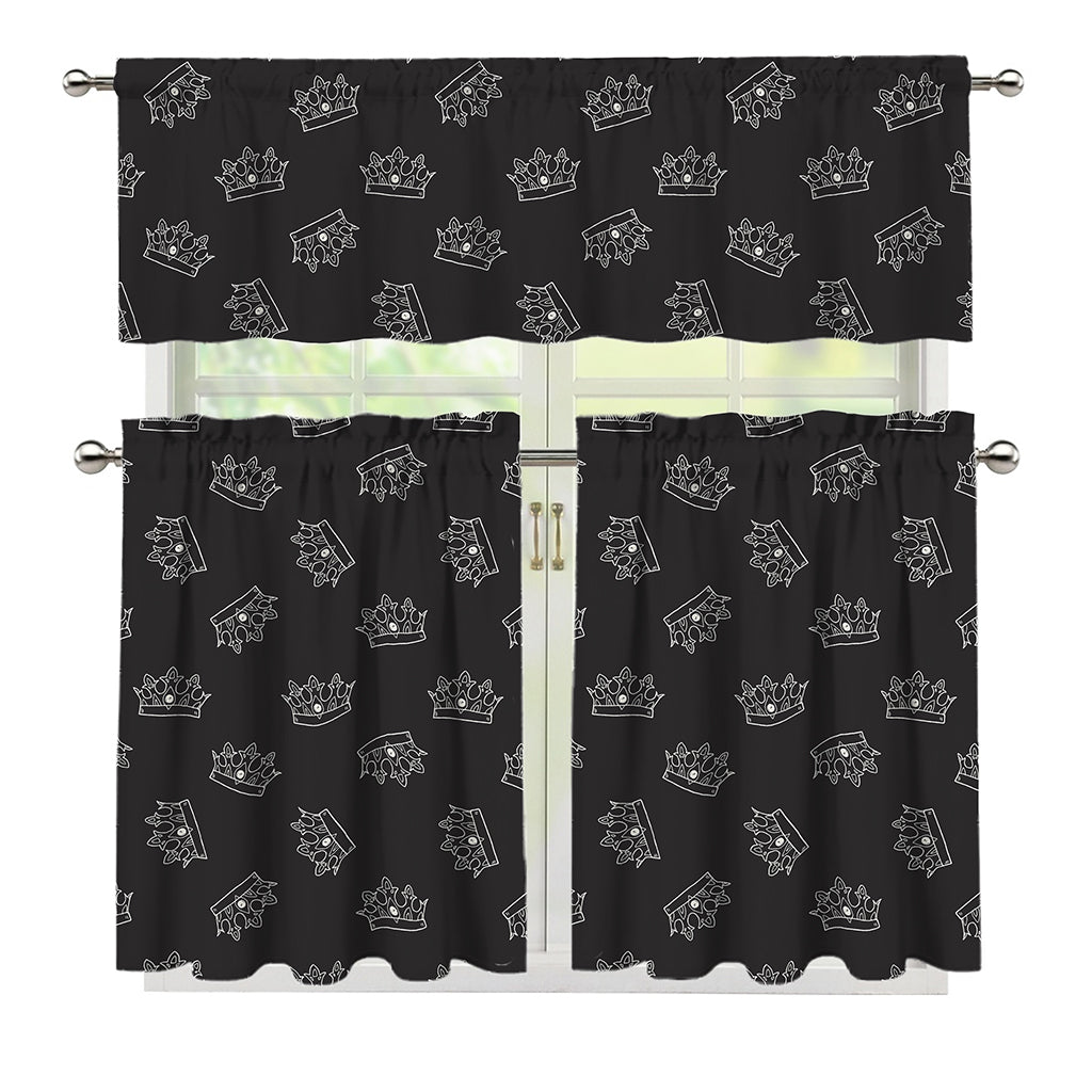 Doodle Crown Pattern Print 3 Piece Kitchen Curtains