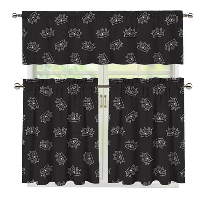 Doodle Crown Pattern Print 3 Piece Kitchen Curtains