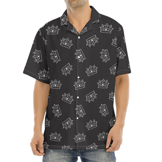 Doodle Crown Pattern Print Aloha Shirt