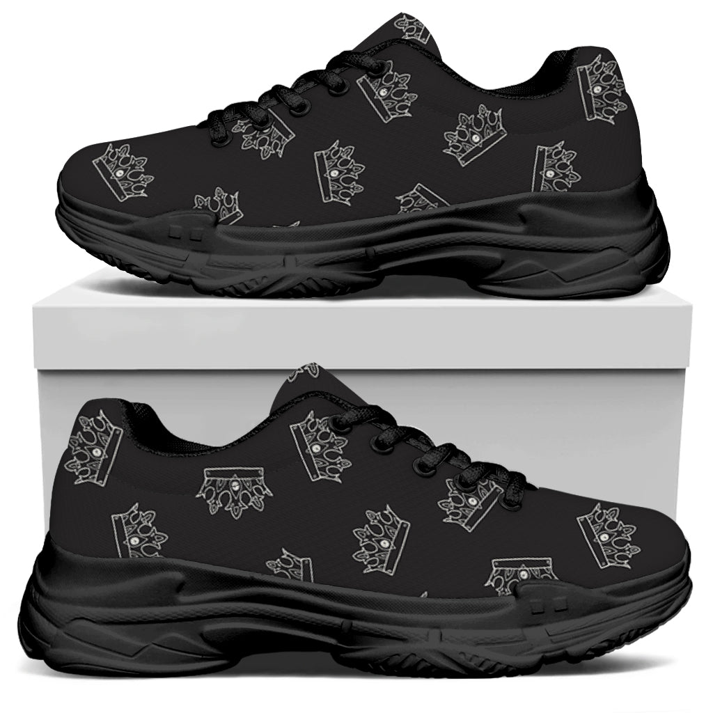 Doodle Crown Pattern Print Black Chunky Shoes