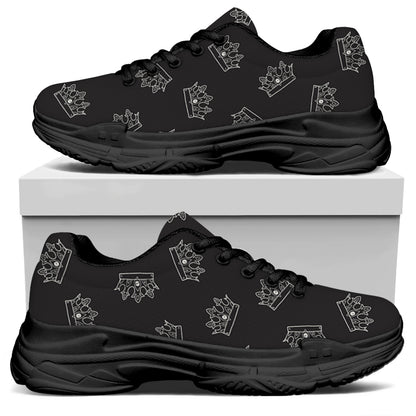 Doodle Crown Pattern Print Black Chunky Shoes