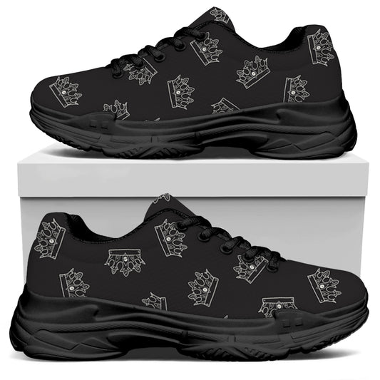 Doodle Crown Pattern Print Black Chunky Shoes