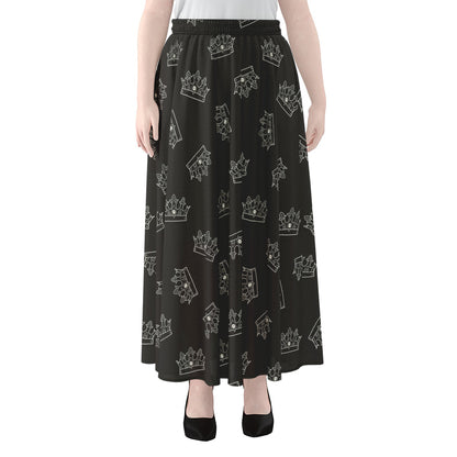 Doodle Crown Pattern Print Chiffon Maxi Skirt