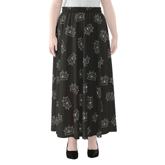 Doodle Crown Pattern Print Chiffon Maxi Skirt
