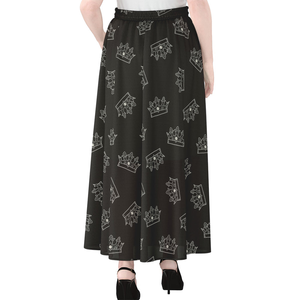 Doodle Crown Pattern Print Chiffon Maxi Skirt
