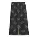 Doodle Crown Pattern Print Cotton Front Slit Maxi Skirt