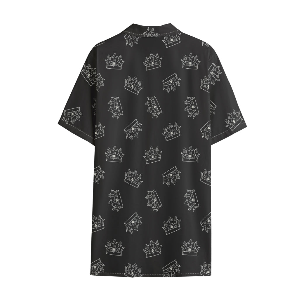 Doodle Crown Pattern Print Cotton Hawaiian Shirt