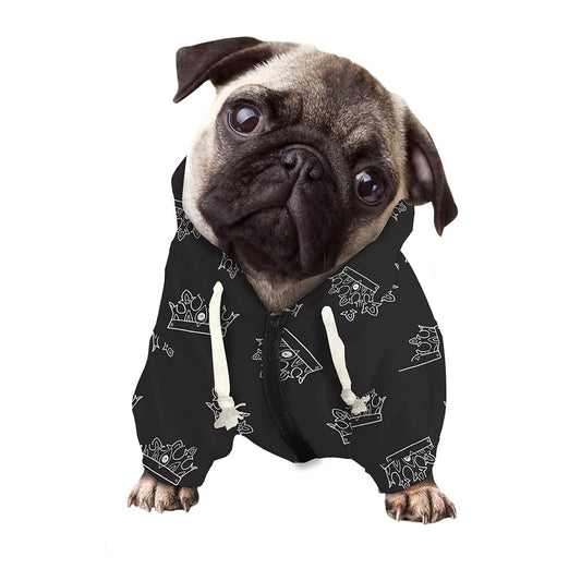 Doodle Crown Pattern Print Dog Zip Up Hoodie