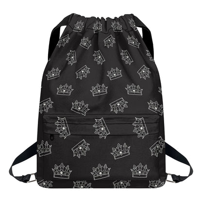 Doodle Crown Pattern Print Drawstring Backpack