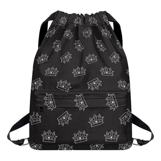 Doodle Crown Pattern Print Drawstring Backpack