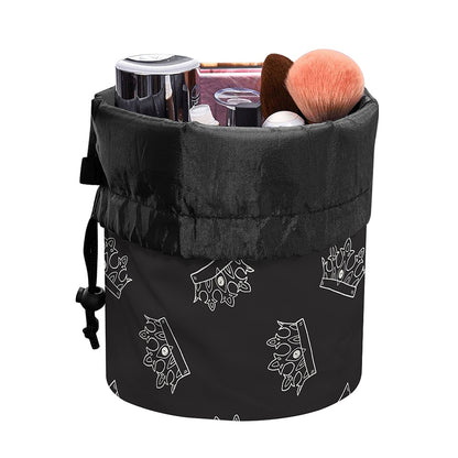 Doodle Crown Pattern Print Drawstring Makeup Bag