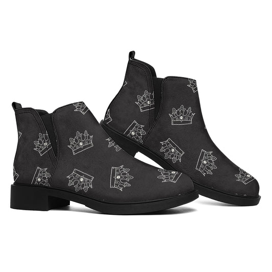Doodle Crown Pattern Print Flat Ankle Boots