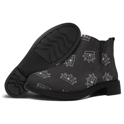 Doodle Crown Pattern Print Flat Ankle Boots