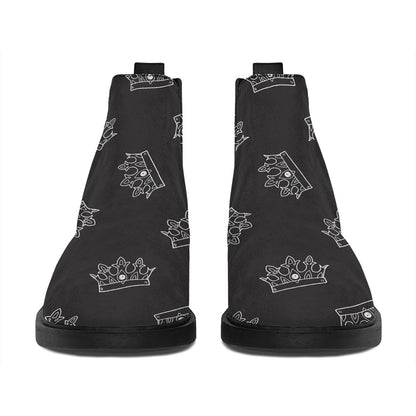 Doodle Crown Pattern Print Flat Ankle Boots