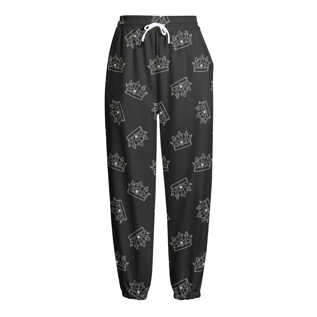 Doodle Crown Pattern Print Fleece Lined Knit Pants