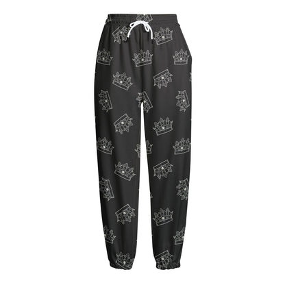 Doodle Crown Pattern Print Fleece Lined Knit Pants