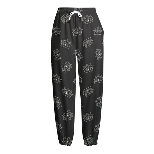 Doodle Crown Pattern Print Fleece Lined Knit Pants