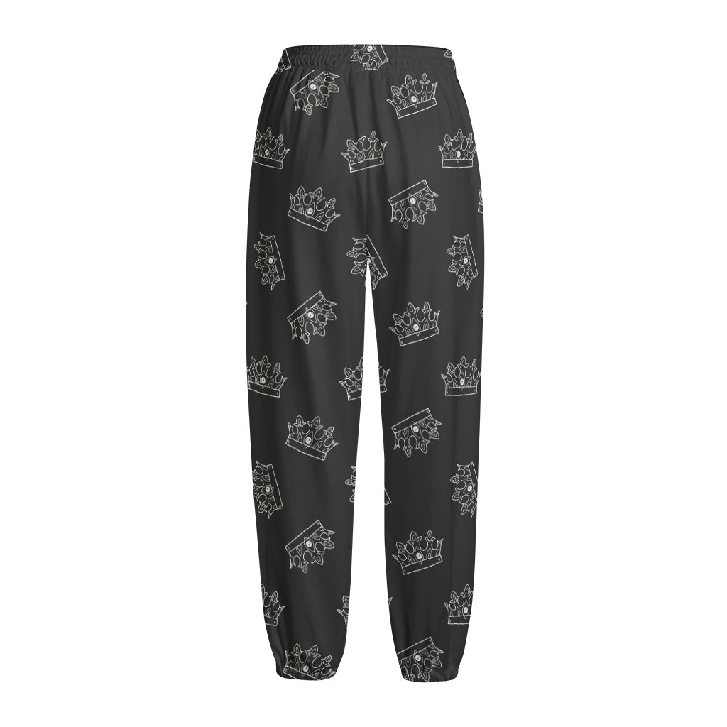 Doodle Crown Pattern Print Fleece Lined Knit Pants