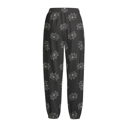 Doodle Crown Pattern Print Fleece Lined Knit Pants