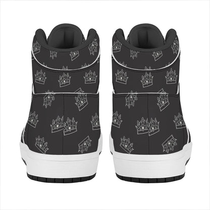 Doodle Crown Pattern Print High Top Leather Sneakers