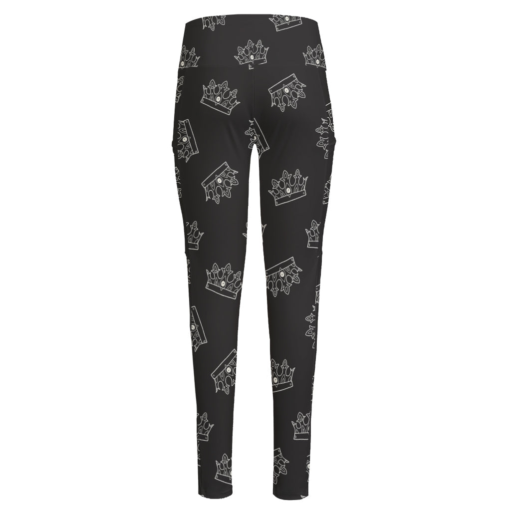 Doodle Crown Pattern Print High-Waisted Pocket Leggings